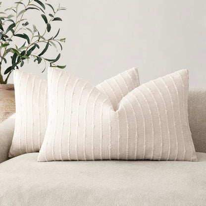 Foindtower Decorative Striped Boucle Throw Pillow Cover 18x18 Natural Beige