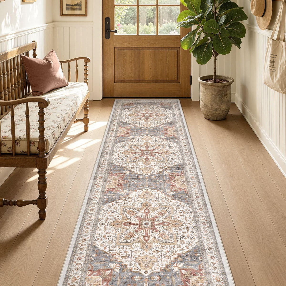 Tortania Area Rug 5x7 Living Room Rug Washable Soft Cream/Blue