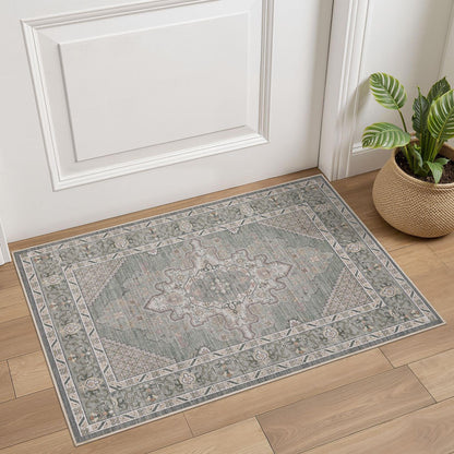 Tortania Area Rug 5x7 Living Room Rug Washable Soft Cream/Blue