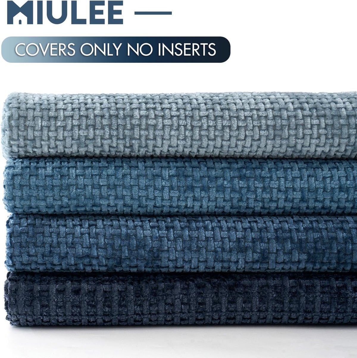 MIULEE Soft Decorative Chenille Pillow Covers Blue Series 18x18 Pack of 4