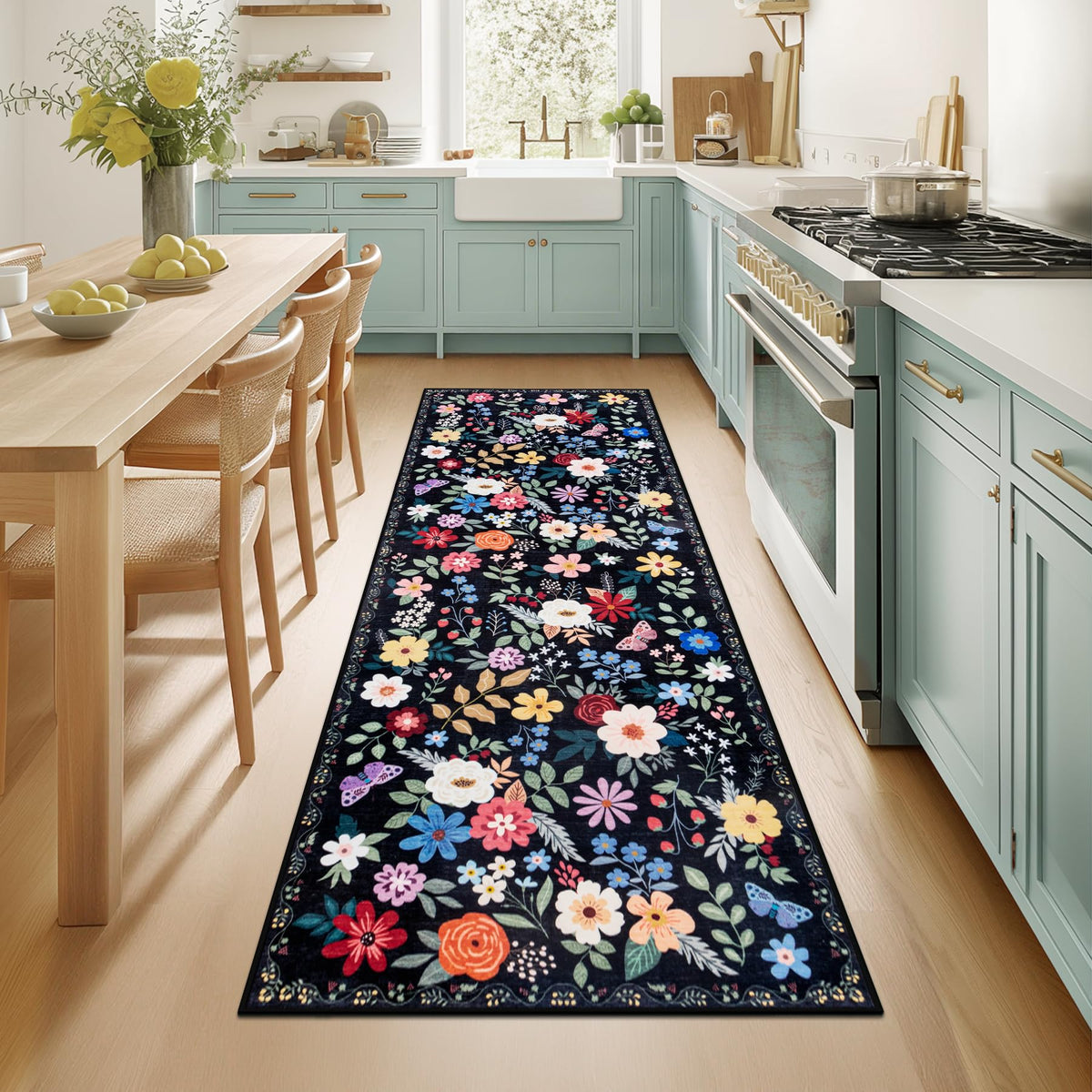 PLHXFR Area Rug Living Room: 5x7 Floral Washable Boho Carpet Dark Green