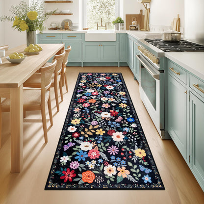 PLHXFR Area Rug Living Room: 5x7 Floral Washable Boho Carpet Dark Green