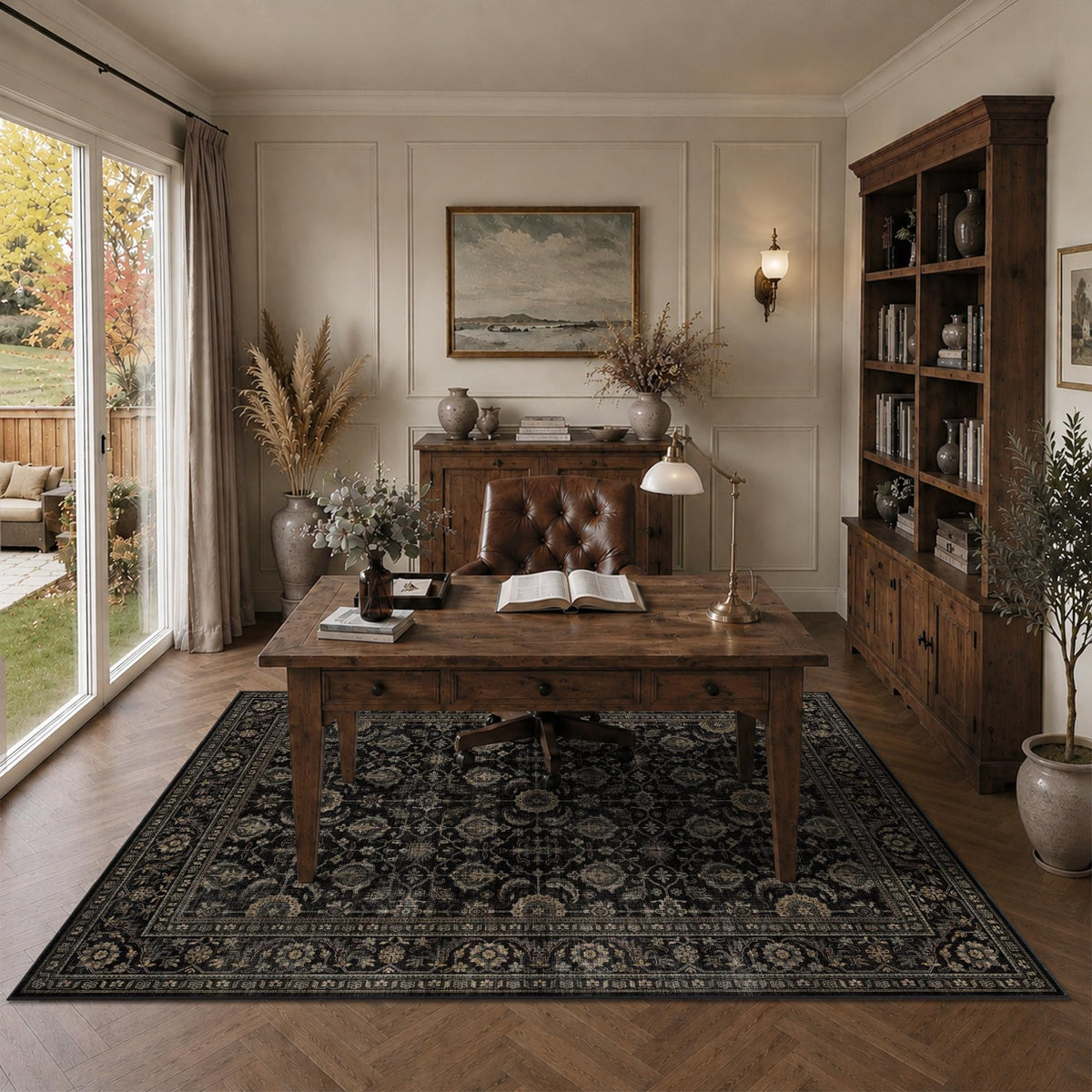 JOOJA 6x9 Brown Vintage Boho Washable Area Rug, Soft Low Pile Floor Carpet