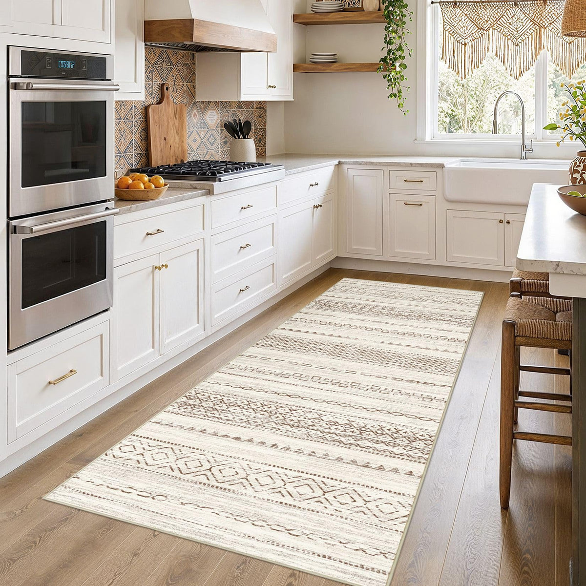 Nakagishi Boho 5x7 Area Rug Living Room Rugs Machine Washable Beige/Brown