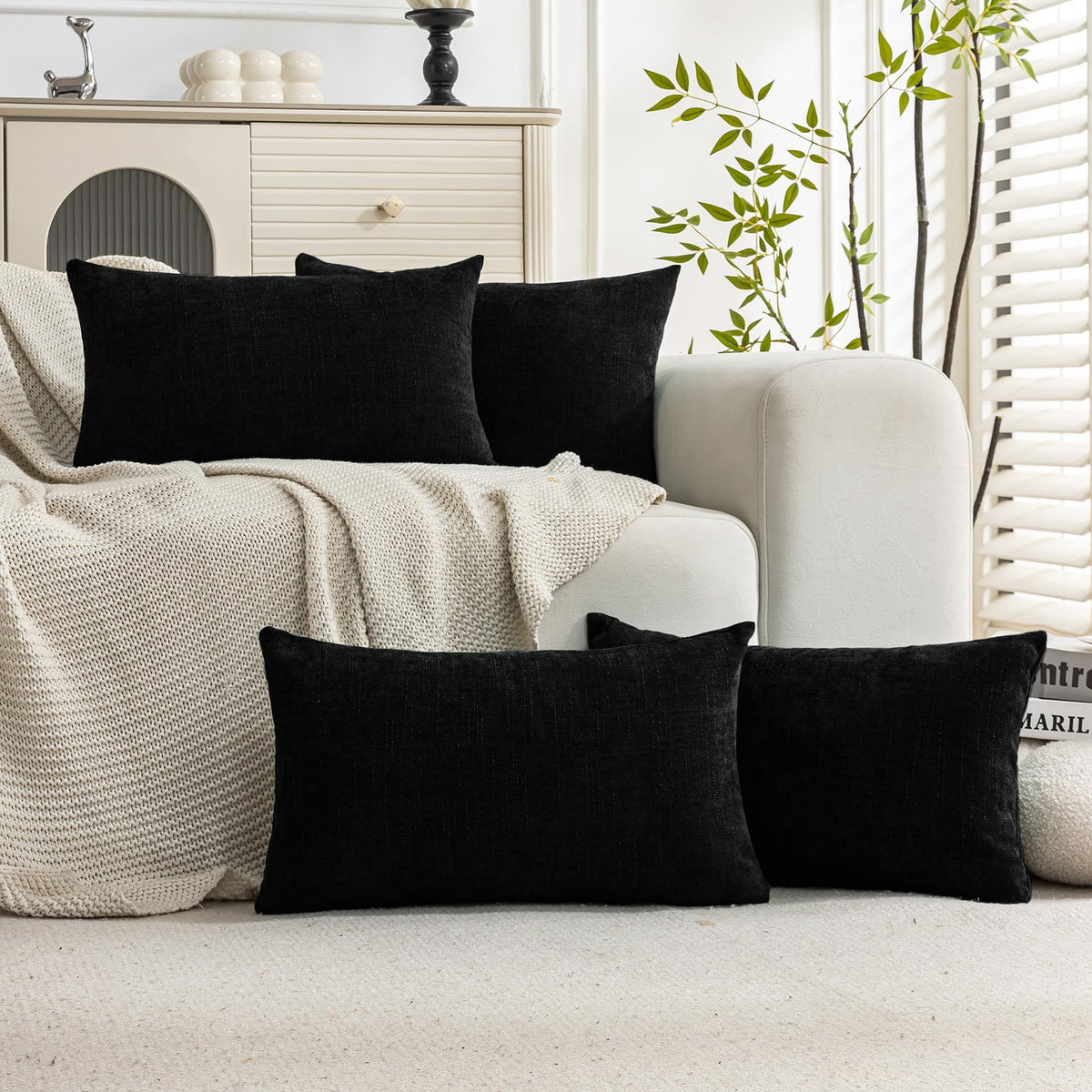 Set of 4 Soft Textured Throw Pillow Covers 18x18 Inch Cozy Decorative Farmhouse Cushion Cover Square Accent Pillow Cases for Bed Couch Sofa Living Room, Beige Taupe Brown