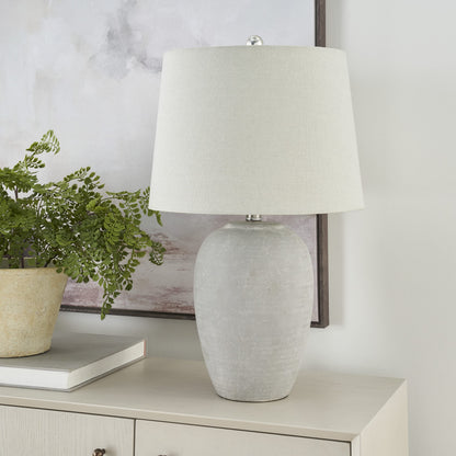 Nourison Home 23" Greyish Brown Earth Tone Rustic Farmhouse Ceramic Table Lamp for Bedroom, Living Room, Dining, Office, with Beige Linen Shade
