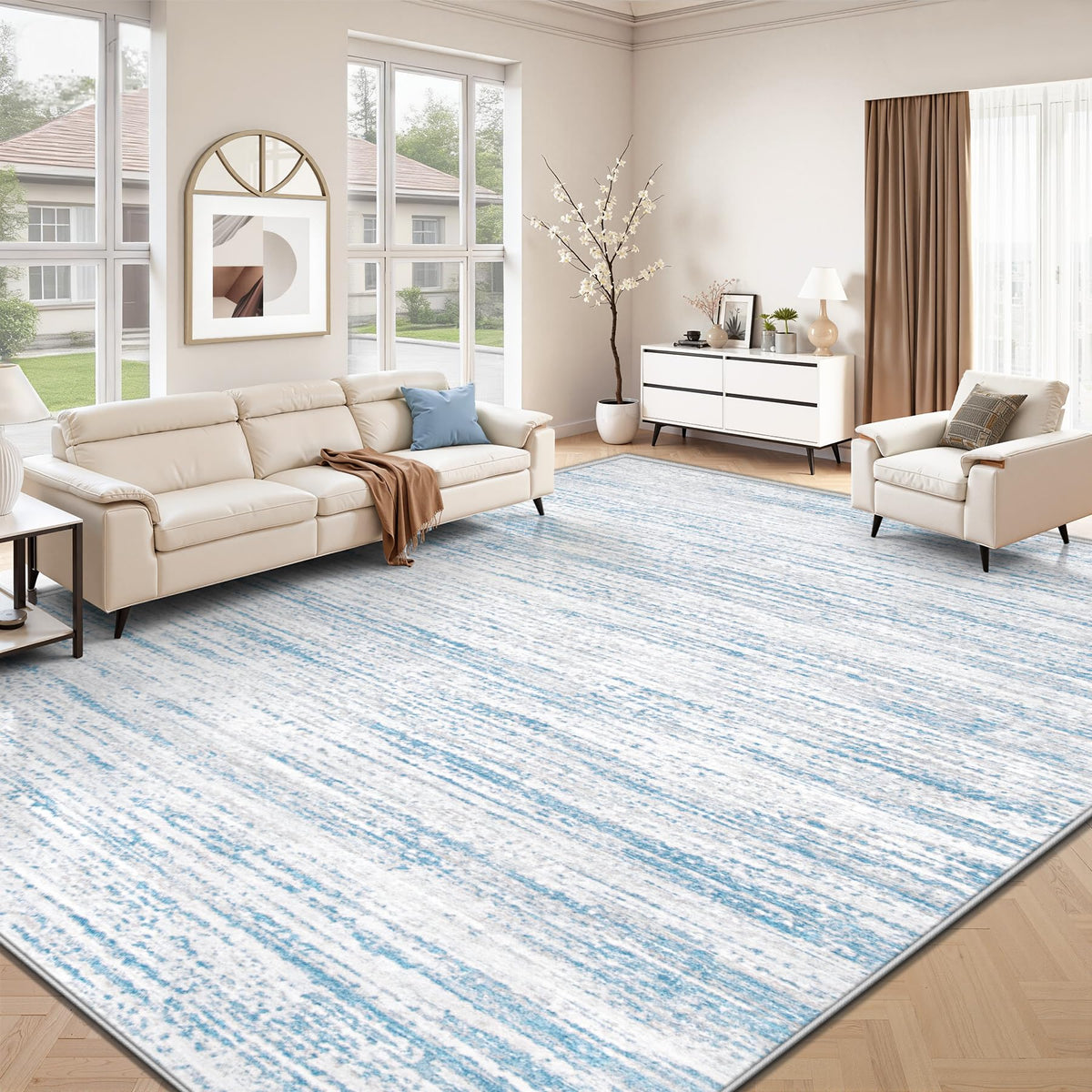 Area Rug 6x9 Living Room Rugs: Washable Modern Rug Non-Slip Soft Rugs Stain Resistant Printed Rug Indoor Carpet for Bedroom Kitchen Dining Room Nursery Home(Beige, 6'x9')