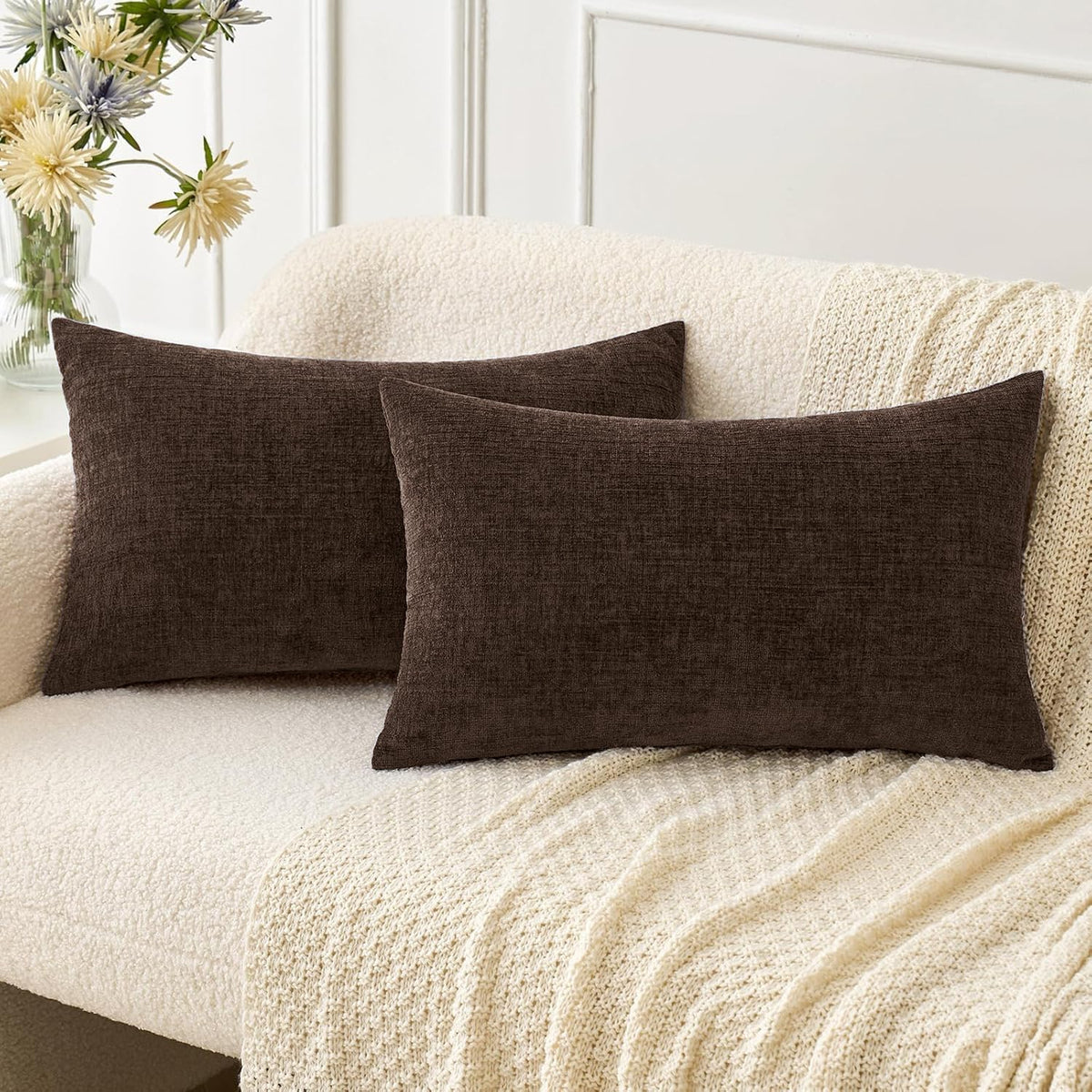 MIULEE Soft Chenille Fall Throw Pillow Covers Burnt Orange 18x18 Pack of 2