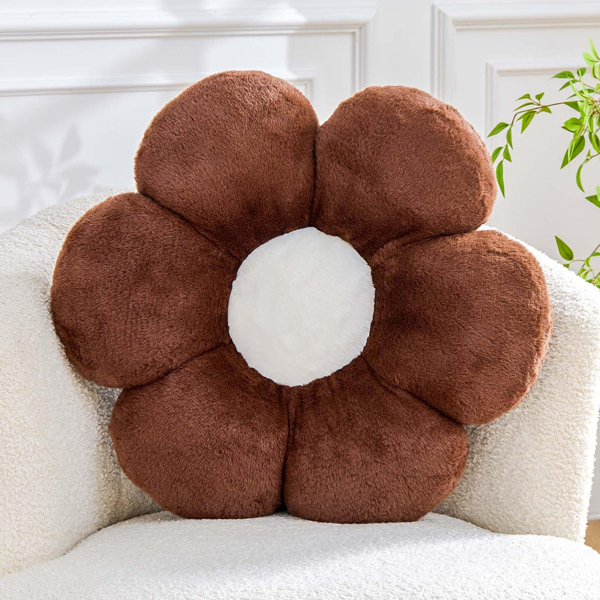 Kcvvcr Pink Flower Pillow, Cute Decorative Flower Shaped Throw Pillow with Faux Rabbit Fur, 14.9" Soft Flower Plush Throw Pillow Floor Pillows Room Décor for Bedroom Living Room