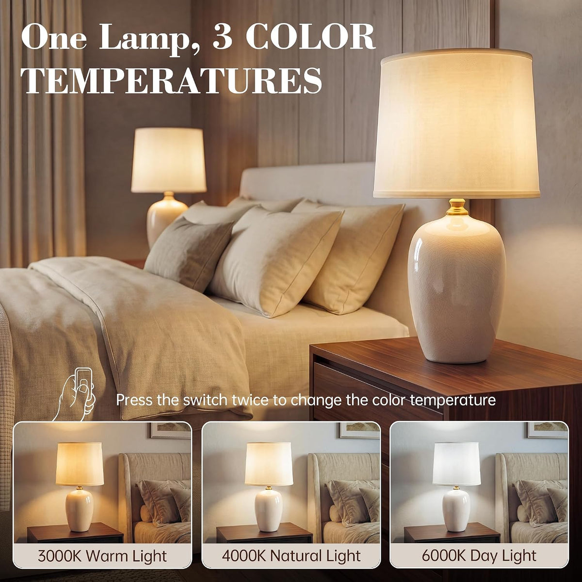 Dawnwake 19.1" Ceramic Table Lamps Set of 2 for Bedroom Living Room,Cream
