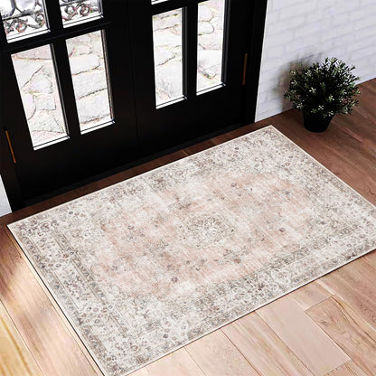 CHAMPLANT 6'x9' Washable Vintage Area Rug Boho Chic Medallion Distressed Design Non-Shedding Easy Care Ideal for High Traffic Areas in Living Room Bedroom Kitchen Office Large Carpet