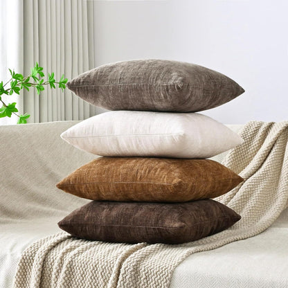 Set of 4 Soft Textured Throw Pillow Covers 18x18 Inch Cozy Decorative Farmhouse Cushion Cover Square Accent Pillow Cases for Bed Couch Sofa Living Room, Beige Taupe Brown