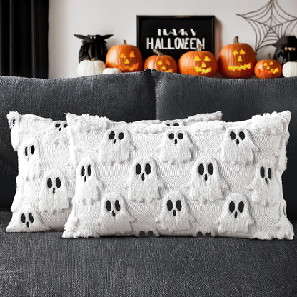 MIULEE White Halloween Pillow Covers Cute Ghost Decor Set of 2 18x18