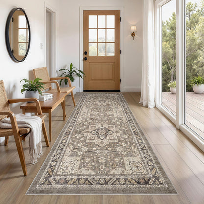 cotiled 5x7 Area Rug for Living Room, Washable, Traditional, Beige
