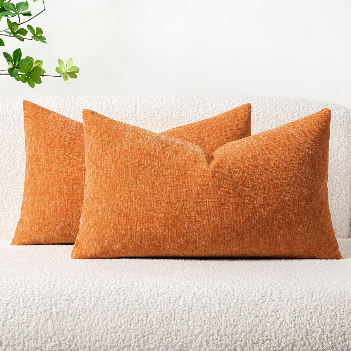 MIULEE Soft Chenille Fall Throw Pillow Covers Burnt Orange 18x18 Pack of 2