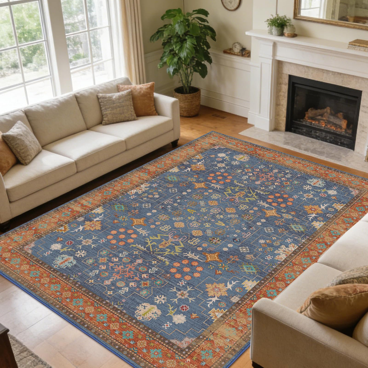 8x10 Washable Area Rugs for Living Room (Charcoal Blush Ivory)