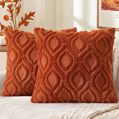 decorUhome Faux Fur Plush Soft Beige Throw Pillow Covers 18x18 Set of 2