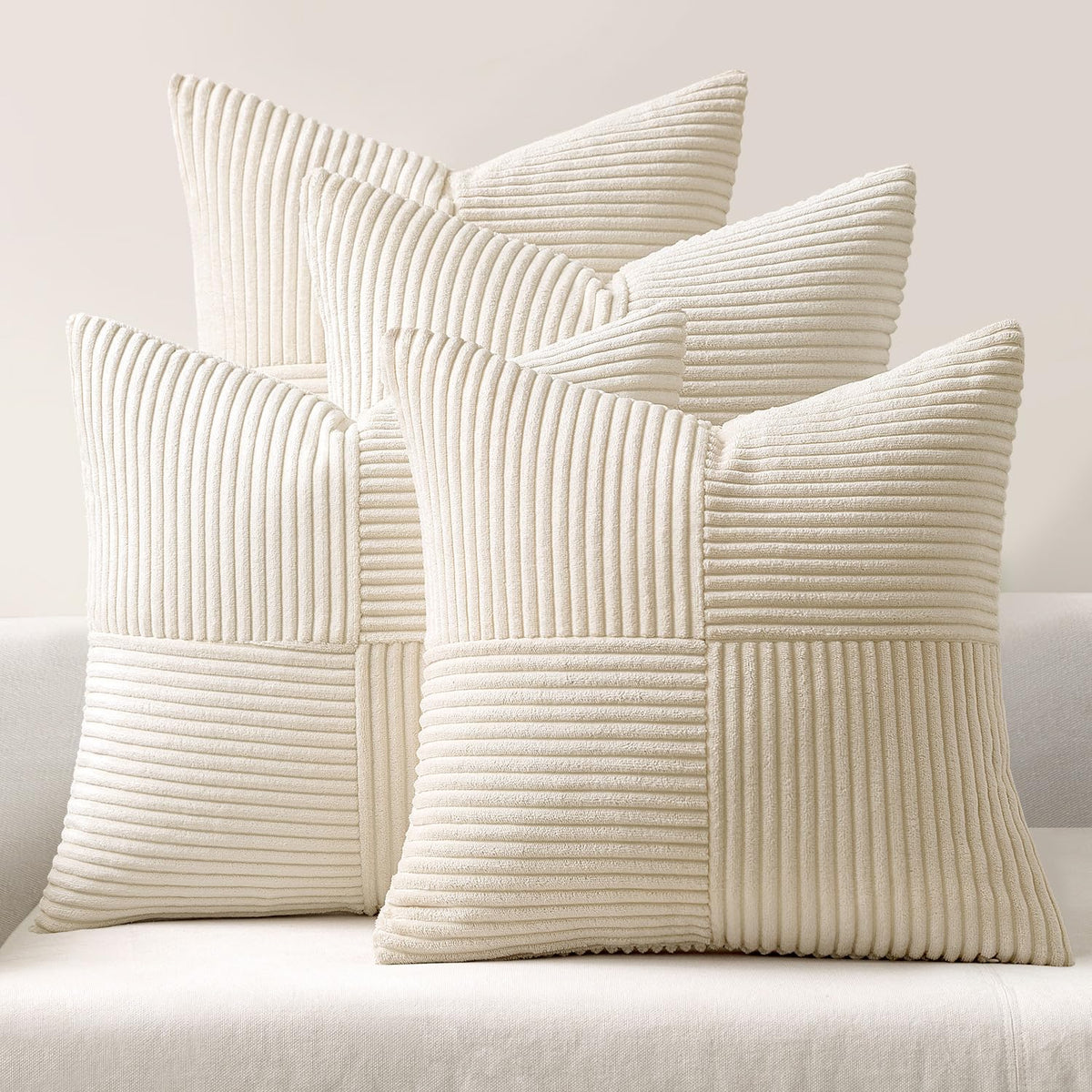 MIULEE Fall Teal Orange Decorative Throw Pillow Covers 18x18 Inch Set of 4 Boho Corduroy Striped Cushion Cases Modern Farmhouse Patchwork Pillow Cases for Couch Sofa Bedroom Home Decor