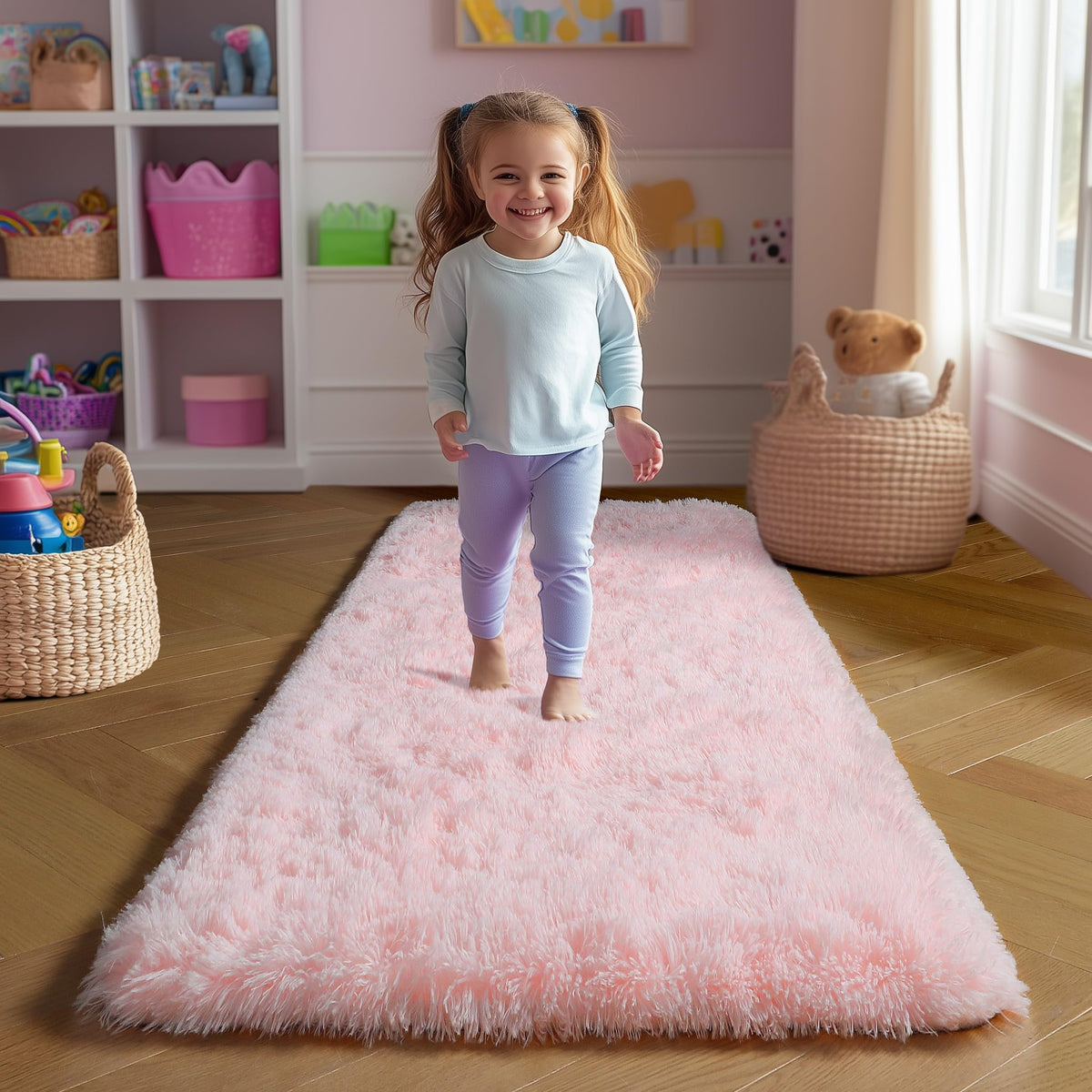 Amdrebio Grass Green Fluffy Area Rug 4x6 for Bedroom Classroom Living Room