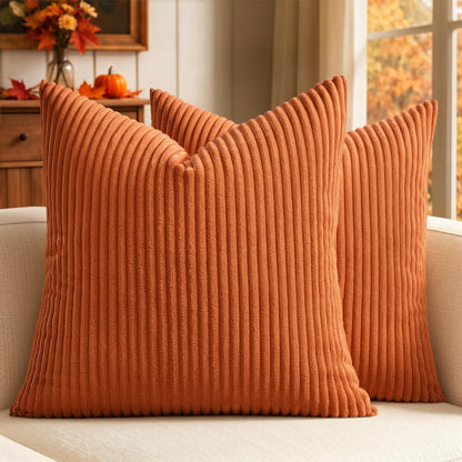 MIULEE Fall Decorative Corduroy Throw Pillow Covers Set of 2 18x18 Orange