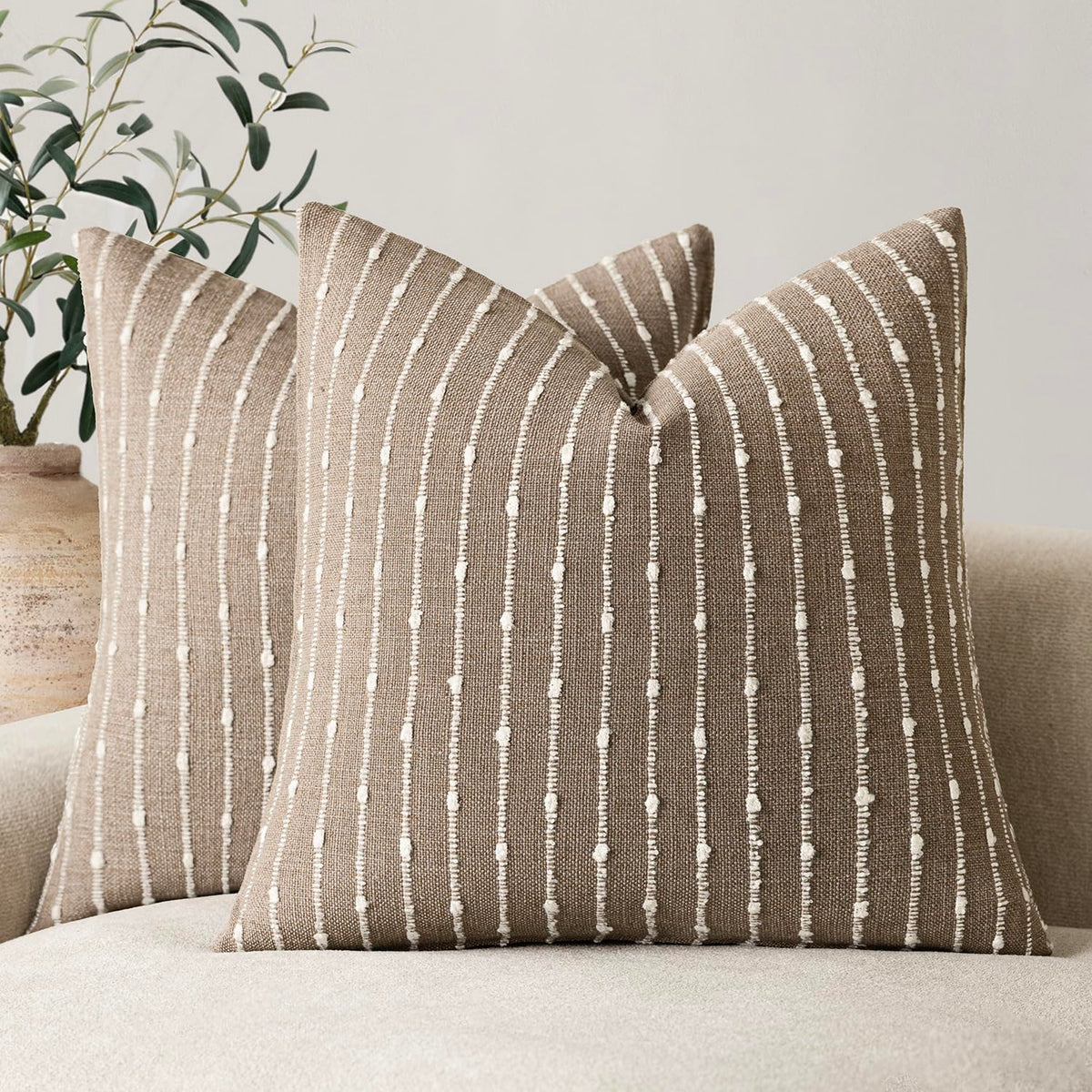 Foindtower Decorative Striped Boucle Throw Pillow Cover 18x18 Natural Beige