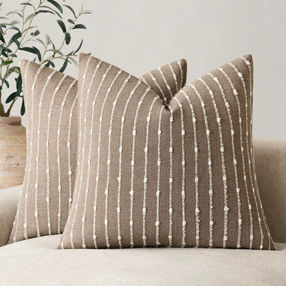 Foindtower Decorative Striped Boucle Throw Pillow Cover 18x18 Natural Beige