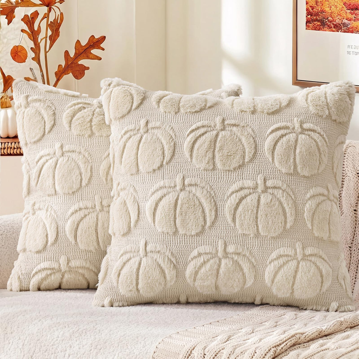 decorUhome Light Rust Pumpkin Faux Fur Throw Pillow Covers 18x18 Set of 2