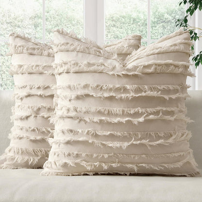 MIULEE Boho Linen Striped Throw Pillow Covers 16x16, Light Blue