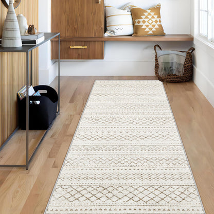Area Rug for Living Room 6x9: Large Washable Boho Moroccan Rugs Geometric Neutral Rug, Non-Slip Foldable Morden Farmhouse Indoor Floor Carpet for Bedroom Dining Table Home(Brown Green,6'x9')