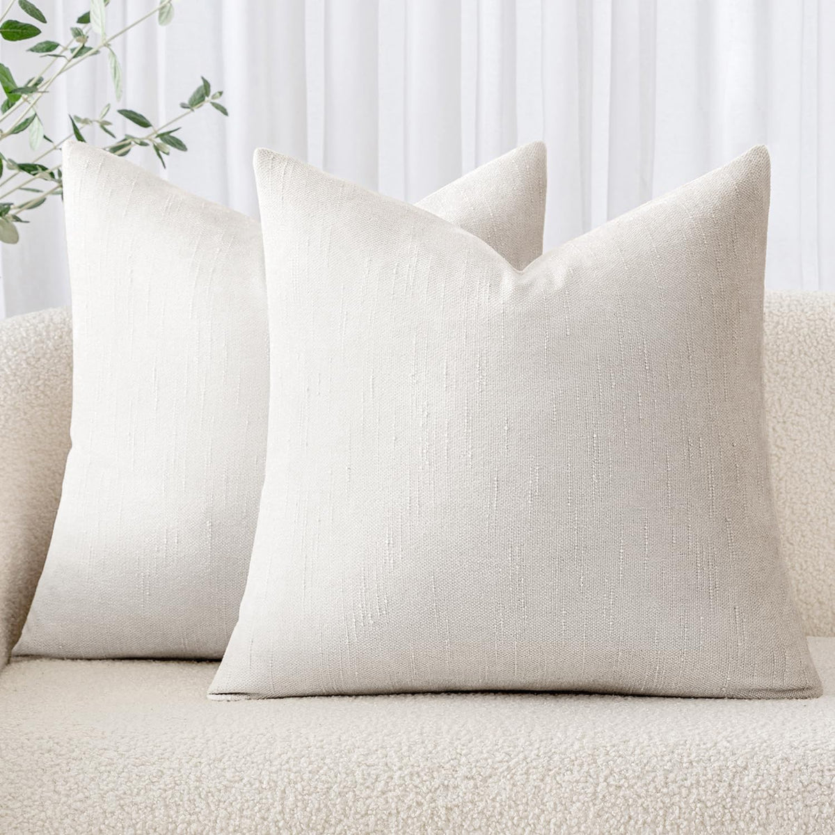MIULEE Textured Chenille Throw Pillow Covers 20x20 Inch Taupe Grey
