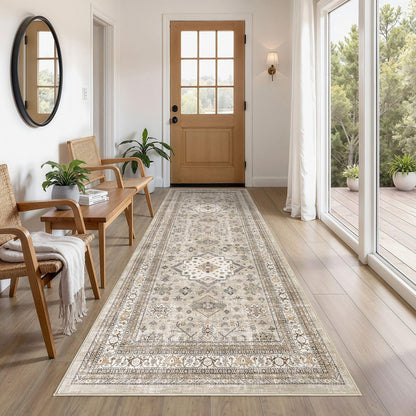 cotiled 5x7 Area Rug for Living Room, Washable, Traditional, Beige