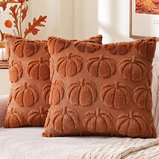decorUhome Light Rust Pumpkin Faux Fur Throw Pillow Covers 18x18 Set of 2