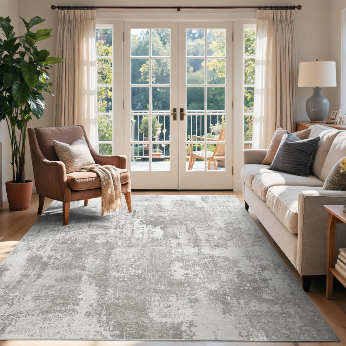6x9 Ft Abstract Washable Area Rugs for Living Room Blue
