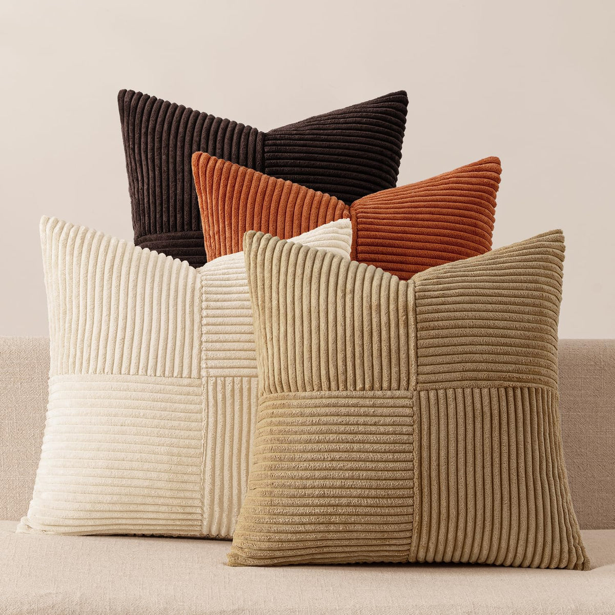MIULEE Fall Teal Orange Decorative Throw Pillow Covers 18x18 Inch Set of 4 Boho Corduroy Striped Cushion Cases Modern Farmhouse Patchwork Pillow Cases for Couch Sofa Bedroom Home Decor