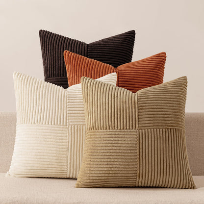 MIULEE Fall Teal Orange Decorative Throw Pillow Covers 18x18 Inch Set of 4 Boho Corduroy Striped Cushion Cases Modern Farmhouse Patchwork Pillow Cases for Couch Sofa Bedroom Home Decor