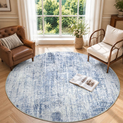 6x9 Ft Abstract Washable Area Rugs for Living Room Blue