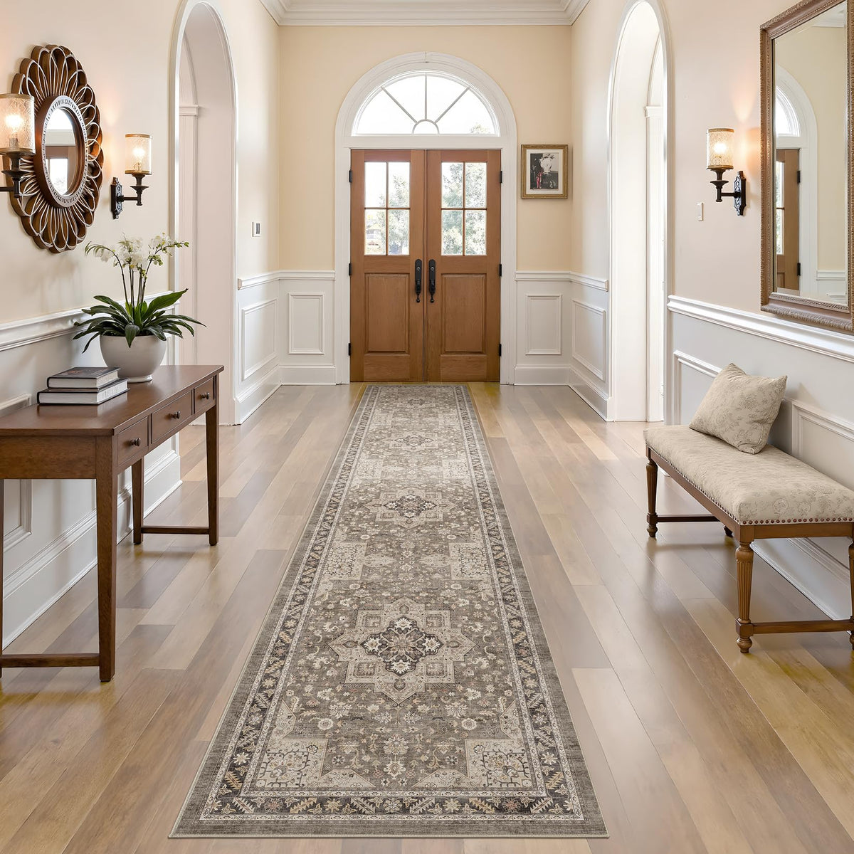 cotiled 5x7 Area Rug for Living Room, Washable, Traditional, Beige