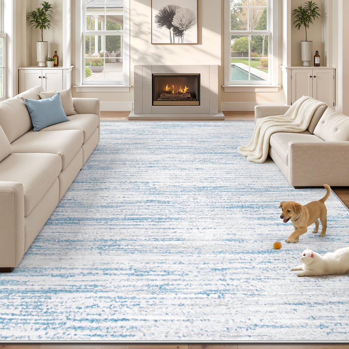 Area Rug 8x10 Living Room Rugs: Washable Modern Rug Large Non-Slip Soft Rugs Stain Resistant Printed Rug Indoor Carpet for Bedroom Kitchen Dining Room Nursery Playroom Home(Beige, 8'x10')
