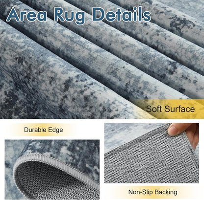 6x9 Ft Abstract Washable Area Rugs for Living Room Blue