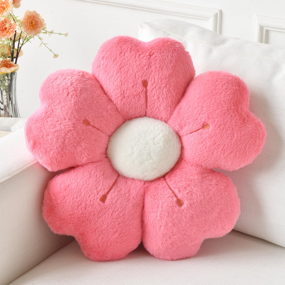Flower Pillow, Cute Daisy Decorative Throw Pillows, White, 15 Inches