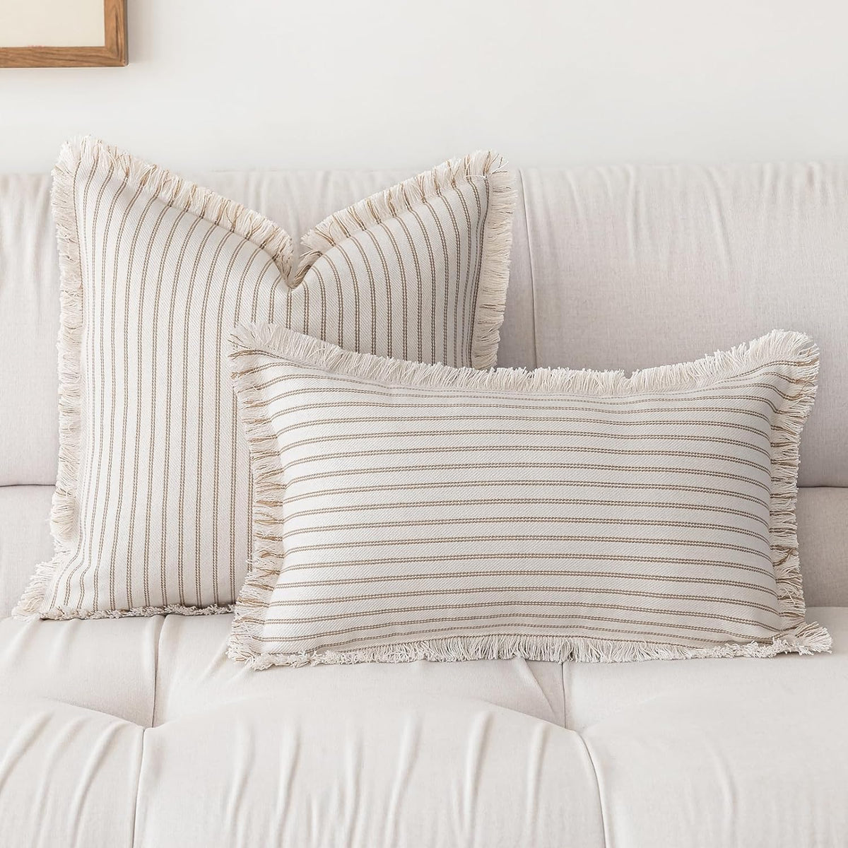 YEENAASY Throw Pillow Covers 18x18 Boho Striped Pillow Cases with Tassel