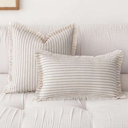 YEENAASY Throw Pillow Covers 18x18 Boho Striped Pillow Cases with Tassel