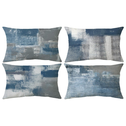 Set of 4 Blue and Grey Abstract Art Artwork Pillow Cover 18 x 18 Inch, Gallery Modern Decorative Throw Pillows Cushion Cover for Bedroom Sofa Living Room