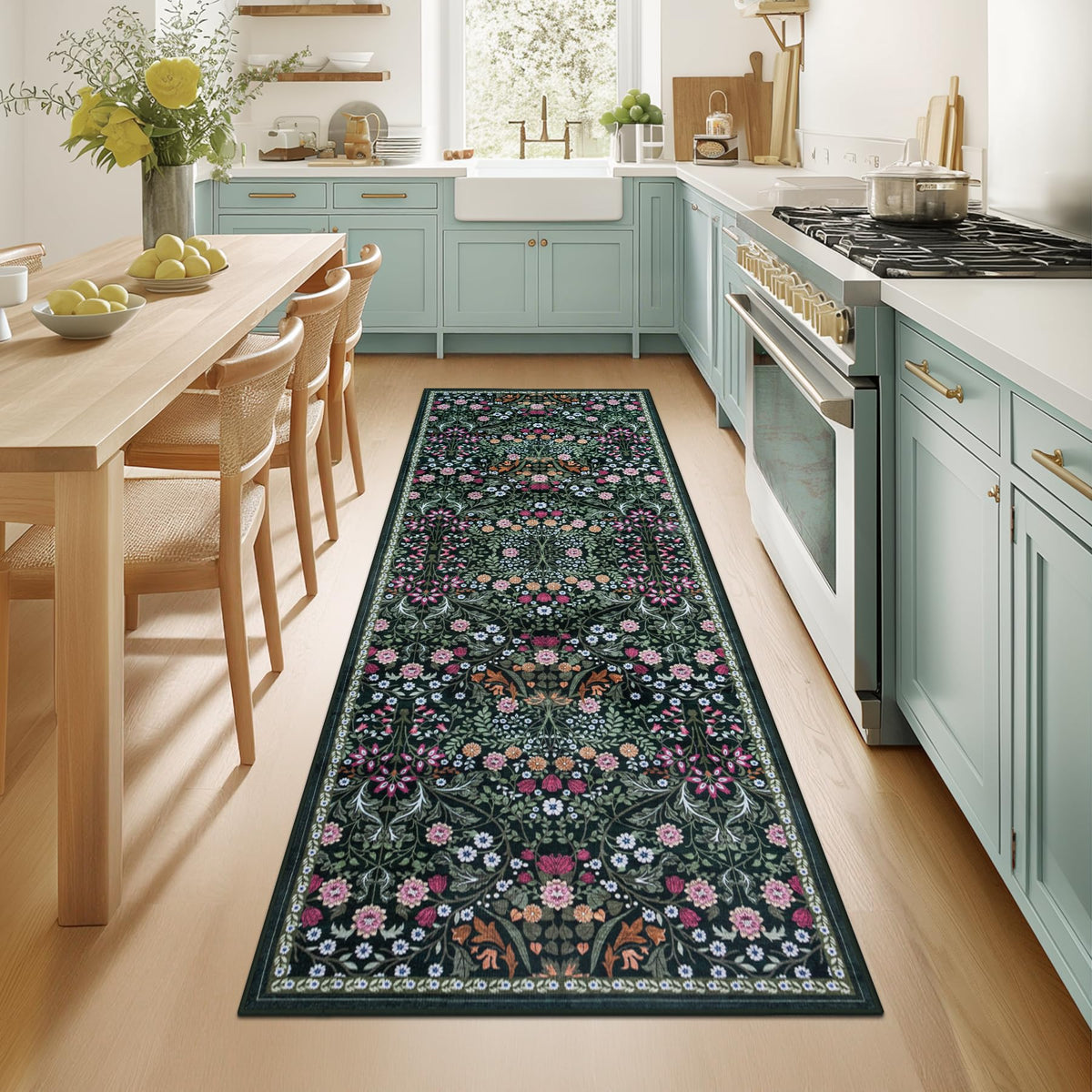 PLHXFR Area Rug Living Room: 5x7 Floral Washable Boho Carpet Dark Green