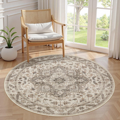 cotiled 5x7 Area Rug for Living Room, Washable, Traditional, Beige