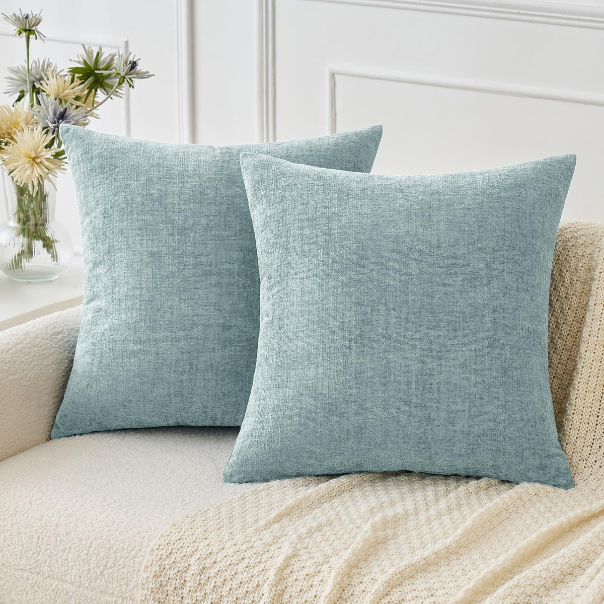 MIULEE Soft Chenille Fall Throw Pillow Covers Burnt Orange 18x18 Pack of 2