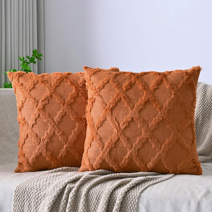 Set of 2 Soft Moroccan Throw Pillow Covers 18x18 Inch Plush Boho Decorative Pillow Cover Accent Cushion Case for Couch Sofa Bed, Beige