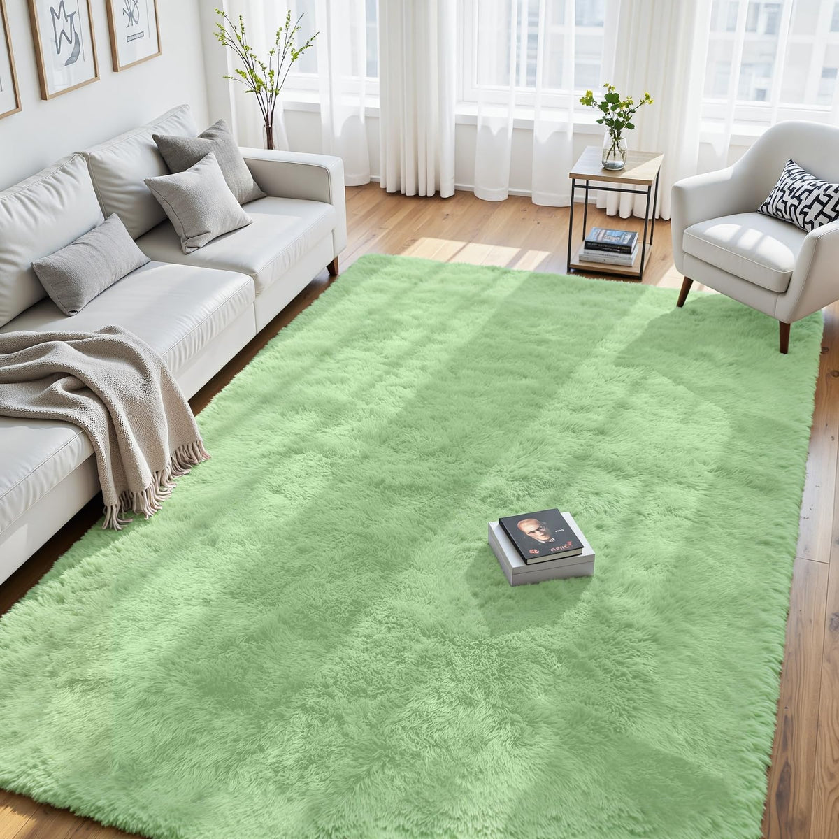 8x10 Fluffy Area Rug for Living Room: Non-Slip Grey Camel Bedroom Carpet