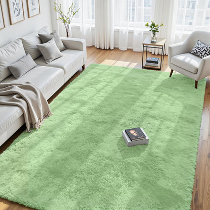 8x10 Fluffy Area Rug for Living Room: Non-Slip Grey Camel Bedroom Carpet