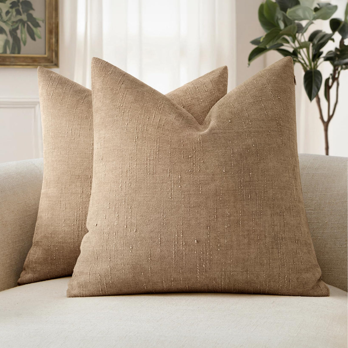 MIULEE Textured Chenille Throw Pillow Covers 20x20 Inch Taupe Grey